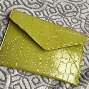 Green Croc-Embossed Envelope Clutch